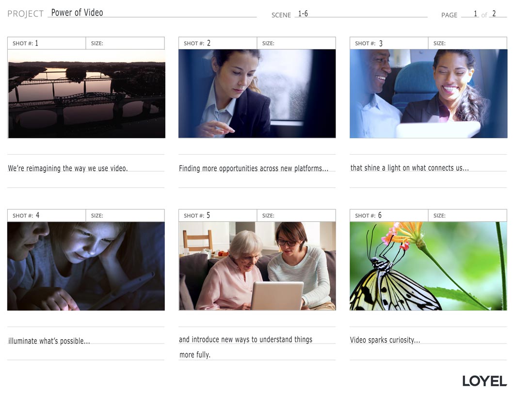 Shot list for video project